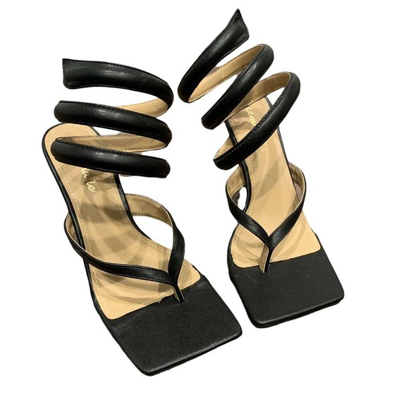 Black low heels sexy spiral ankle wrap size 5.5 women shoe for clubbing Party - Picture 2 of 8